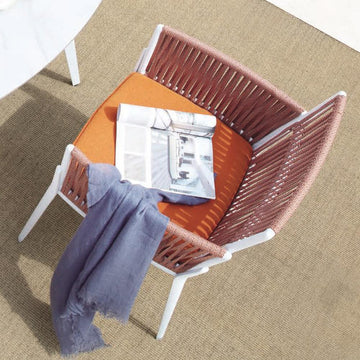 Orange Rope Woven Outdoor Armchair with White Aluminum Frame